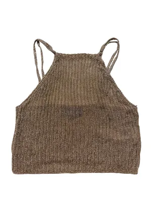 Topshop Bronze Metallic Ribbed Knit Halter Top Cami Tank Shirt Size 2 Women's thumbnail 10