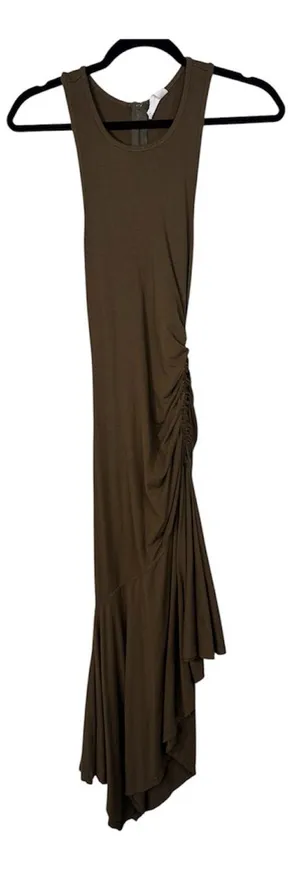 Daily Practice Olive Green Ruched Asymmetrical Midi Dress Womens XXS Casual thumbnail 1