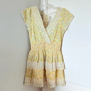 American Eagle Yellow Ruffle Dress Kentucky Derby Garden Party Floral M thumbnail 6
