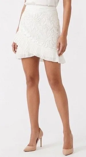 Naked Wardrobe The Statement White Sequined Lace Ruffle Mini S thumbnail 1