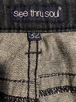 See‎ Thru Soul Dark Wash Flare Leg Jeans Size 32 Blue Denim Flap Pocket Boho Y2K thumbnail 3