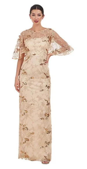 NWT JS Collections Sleeve Sequin Embellished Column Gown Dress Gold Yellow 18 thumbnail 1