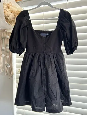 Maeve Black Romantic Puff Sleeve Babydoll Mini Dress Size Small thumbnail 1