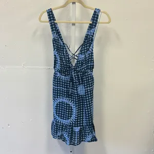 Urban Outfitters Blue Gingham Sunburst Lace Up Mini Dress Medium Summer thumbnail 3