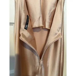 Zara Champagne Satin Maxi Slip Dress Cross Back V-Neck Sleeveless Pink Beige XS thumbnail 10