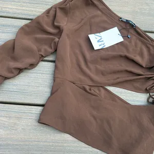 NWT Zara Brown Asymmetrical One Shoulder Brown‎ Blouse Size Large thumbnail 7