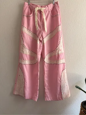 Everyday chic Blossom Pink Striped Wide Leg Lace Patchwork Size M thumbnail 8