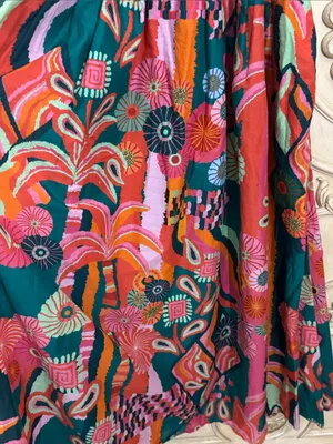 Farm Rio x Anthropologie Pleated Tropical Palm Midi Dress Size XXSmall thumbnail 10