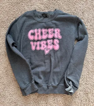 Gildan Cheer Vibes puffy letter Crewneck size xs gray and pink thumbnail 1