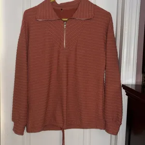 Source Unknown BURNT ORANGE TOP WITH DRAW STRING ON BOTTOM HEM LONG SLEEVES TEXTURED MATERIAL thumbnail 8