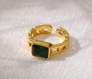 Green crystal gold link ring thumbnail 2