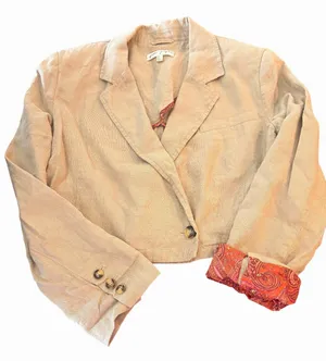 Free People Beige Cropped Blazer Jacket, Paisley Rollable Cuffs, Size 10 thumbnail 1