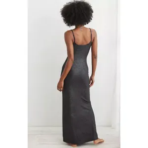 Aerie No Party Needed Maxi Dress Womens Medium Black Shimmer Slip Dress NWT thumbnail 2