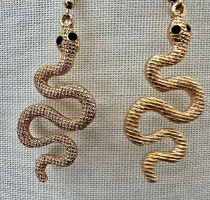 Gold Tone Snake Dangle Earrings with Black Eyes thumbnail 1