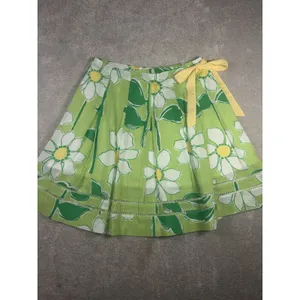Lilly Pulitzer Pleated A-Line Skirt Green White Daisy Floral Yellow Bow 8 thumbnail 3