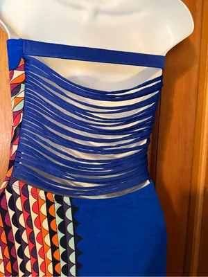 Xhilaration Strapless Royal Blue Maxi Dress with Multicolor Chevron Panels thumbnail 3
