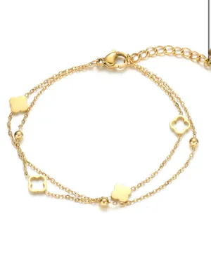 Minimal Clover Bead Bracelet Gold thumbnail 4