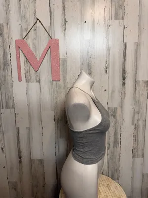 Windsor High Neck Ribbed Cami Crop Top Womens Medium Heather Grey thumbnail 2