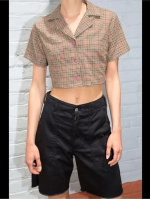 John Galt Brown by Brandy Melville Red Plaid Collared Crop Top Medium thumbnail 1