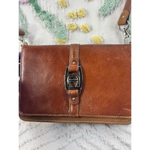 Etienne Aigner‎ Brown Leather Crossbody Wallet Bag 6500Q Cognac Silver Buckle thumbnail 3