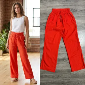 Ci Sono Womens Orange Pants Size M Linen Blend‎ Smocked Waist Wide Leg Coastal thumbnail 2