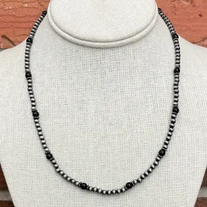 Navajo Style Pearl Necklace with Black & Silver thumbnail 1