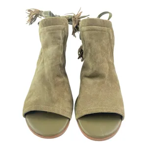 Sam Edelman Sampson Green Suede Tassel Ankle Tie Peep Toe Heeled Mule Sandals 8 thumbnail 2