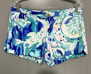 Lilly Pulitzer Adie Brilliant Blue Aquatic Garden Print Preppy Shorts 8 thumbnail 1