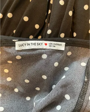 Lucy in the Sky Polka Dot Off Shoulder Drop Waist Dress in Black thumbnail 5