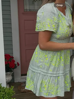 Anthropologie The Somerset Mini Dress Embroidered Linen short sleeve splice mint thumbnail 8