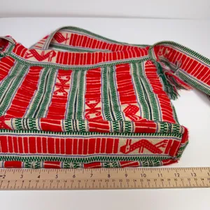 Handwoven Boho‎ Crossbody Bag Red Green Geometric Bird Motif Tassels Festival thumbnail 7