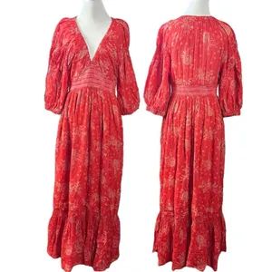 Free People Golden Hour Maxi Dress Cherry Red Small Bohemian Gypsy Floral 70s thumbnail 10