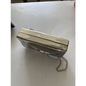 AKIRA Lead The Way Shiny Silver Metal Box Clutch Bag with Chain Strap thumbnail 8