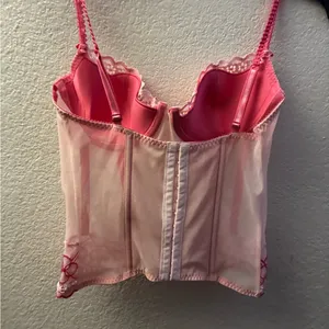 Elegant Pink Lace Corset Bustier Top With Straps L thumbnail 8
