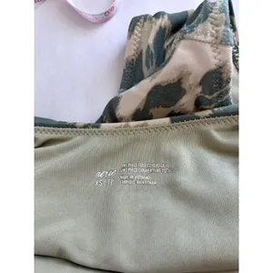 Aerie‎ Women XS Leopard Print Cutout One Piece Swimsuit Olive Green Open Back thumbnail 6