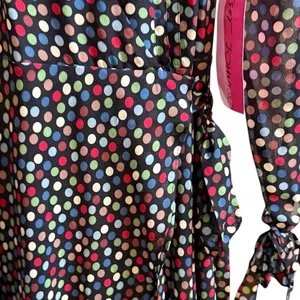 Betsey Johnson Wrap‎ Dress Womens Size 10 Polka Dots High Low Hem Sleeve Tie NEW thumbnail 13