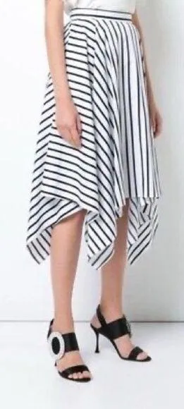 Adam Lippes Stripe Asymmetrical A-line Handkerchief Hem Midi Black Skirt sz 6 thumbnail 1