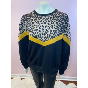 SheIn Color Block Leopard Panel Drop Shoulder Sweater 2XL thumbnail 4