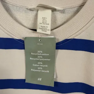 NWT H&M L Blue White Striped Bisou Embroidered Sweatshirt Pullover Preppy Casual thumbnail 6