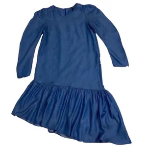 Zara Asymmetrical Ruffle Puff Sleeve Denim Dress (Size XS) thumbnail 2