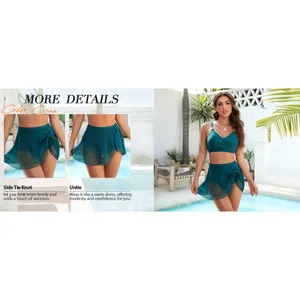 Blooming Jelly Bikini Army Green Two Piece Swimsuit Tie Knot Mesh Skirt 2XL (14) thumbnail 8