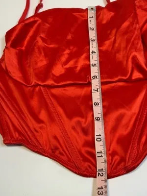 Urban Outfitters Red Satin Corset Bustier Crop Top Zip Back M thumbnail 7