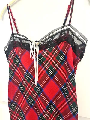 Urban Outfitters Plaid For You Lace Trim Slip Midi Dress NWT Medium thumbnail 7