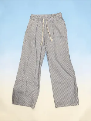 Edikted Blue & White Pinstripe Wide Leg Drawstring Pants 100% cotton thumbnail 3