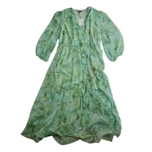 Alex Marie NWT Maxi Dress Green Palm Leaf Print Long Sleeve Faux Wrap Size‎ 24 thumbnail 3