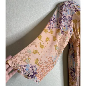 WAYF Small Maxi Dress Peach Floral Patchwork V Neck Bell Sleeve Tiered Boho Chic thumbnail 7