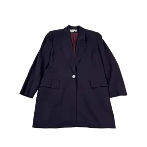 Vintage Christian Dior Navy Blue 100% Wool Longline Blazer Jacket USA 80s thumbnail 2