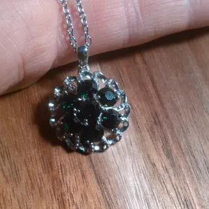 Green Crystal Floral Platinum over Brass Pendant Stainless Steel Necklace thumbnail 13