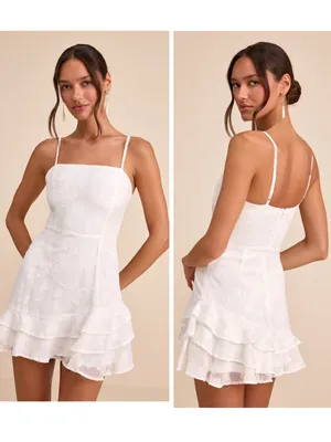 Lulus Days with You White Floral Burnout Ruffled Mini Dress Size Medium Bridal thumbnail 2