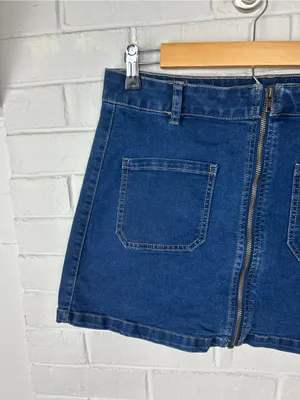 Sincerely Jules Front Pocket Zip Up Denim Mini Skirt Size 30 Blue thumbnail 4